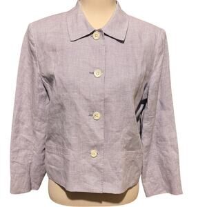 Talbots Petites Irish Linen Blouse Jacket Lavender Size 10 Button Front Collared